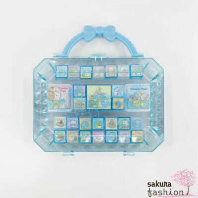 San-X Sumikko Gurashi Stempelset Groß Blau 26 Motive Stempelkissen Kunstoffetui Glitzernd Schleife Japan Kawaii DIY Stationery stamp set (L) blue