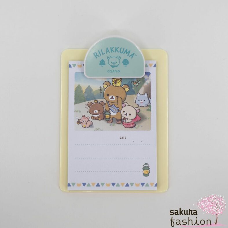 San-X Rilakkuma Klemmbrett Notizblock Bär Korilakkuma Chairoikoguma Braun Weiß Vogelküken Kiiroitori Gelb Camping Japan Kawaii memo with binder (komorebi camp)