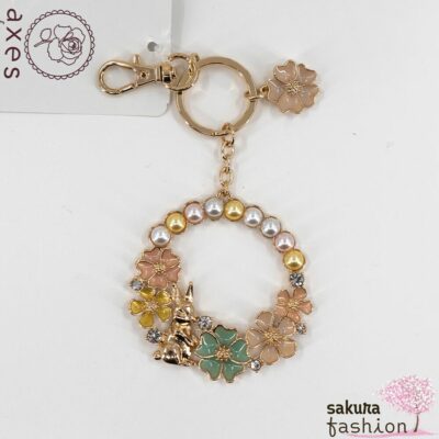 Axes Femme Taschenanhänger Schlüsselanhänger Gold Kaninchen Hase Blumen Perlen Schmucksteine Japan Kawaii Feminin rabbit and flower charm gold