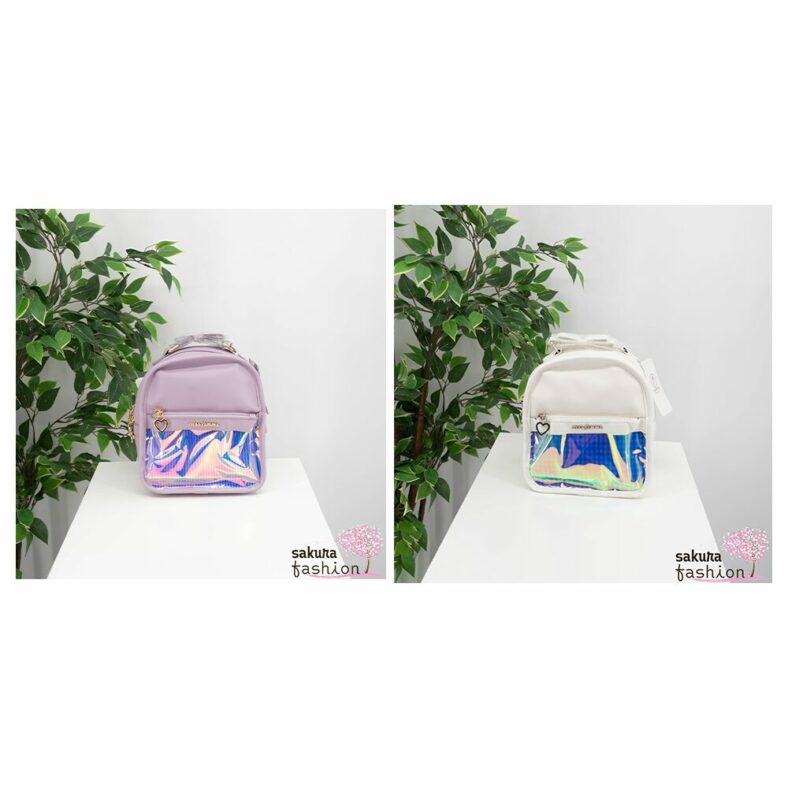 Axes Femme Mini Rucksack Weiß Lavendel Holografisch Außentasche Japan Kawaii aurora pocket mini backpack white lavender