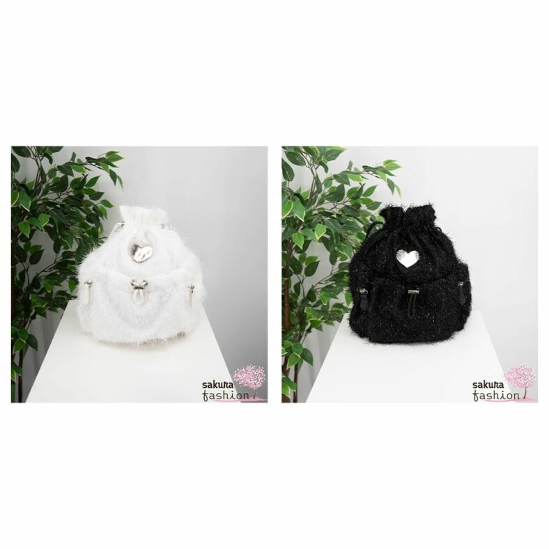 Axes Femme Rucksack Weiß Schwarz Glitzernd Metallherz Japan Kawaii heart design backpack white black