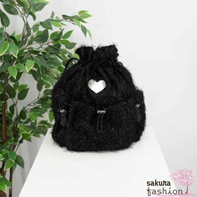 Axes Femme Rucksack Schwarz Glitzernd Metallherz Japan Kawaii heart design backpack black