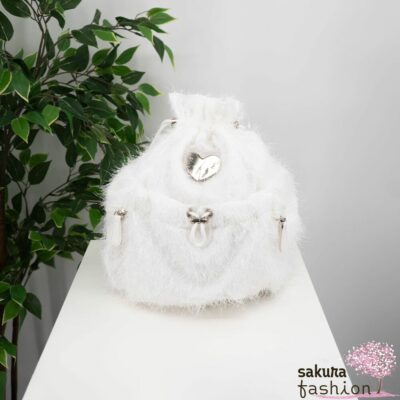 Axes Femme Rucksack Weiß Glitzernd Metallherz Japan Kawaii heart design backpack white