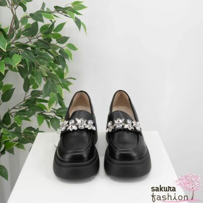 Axes Femme Schuhe Loafer Schlupfhalbschuh Absatzschuh Schwarz Matt Bijoudetail Japan Kawaii Feminin bijoux design loafers black matt