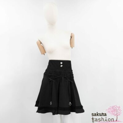 Dear My Love Rock Mezzo Schwarz Spitze Schleife Strumpfbandhalterdesign Strapsdesign Herzanhänger Zierherzknöpfe Schmuckknöpfe Japan Kawaii Sexy ribbon charm garter skirt black