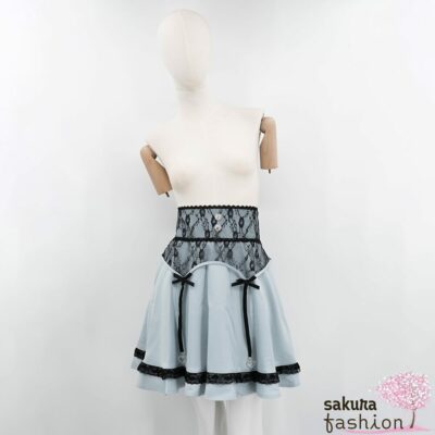 Dear My Love Rock Mezzo Blau Spitze Schleife Strumpfbandhalterdesign Strapsdesign Herzanhänger Zierherzknöpfe Schmuckknöpfe Japan Kawaii Sexy ribbon charm garter skirt blue