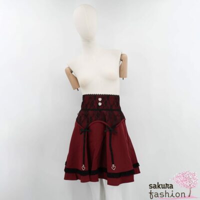 Dear My Love Rock Mezzo Rot Spitze Schleife Strumpfbandhalterdesign Strapsdesign Herzanhänger Zierherzknöpfe Schmuckknöpfe Japan Kawaii Sexy ribbon charm garter skirt bordeaux