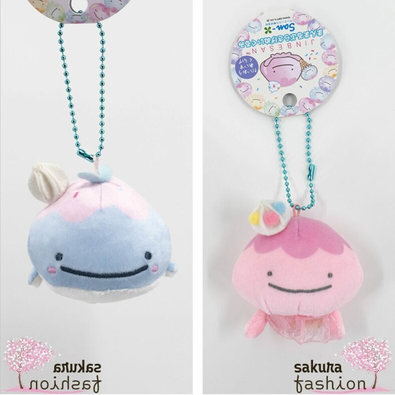 San-X Jinbe San Taschenanhänger Stofftieranhänger Wal Blau Qualle Rosa Japan Kawaii round hanging plush toys giant ice jellyfish and lost whale