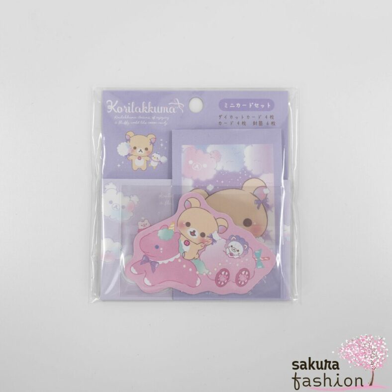 San-X Rilakkuma Mini Kartenset Korilakkuma Weiß Bär Karten Umschläge Pastellfarben Wolkenmotive Japan Kawaii Stationery mini card set sky curling cotton candy