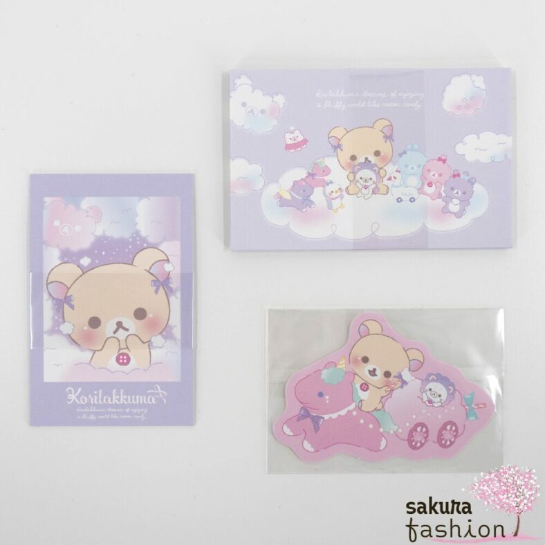 San-X Rilakkuma Mini Kartenset Korilakkuma Weiß Bär Karten Umschläge Pastellfarben Wolkenmotive Japan Kawaii Stationery mini card set sky curling cotton candy