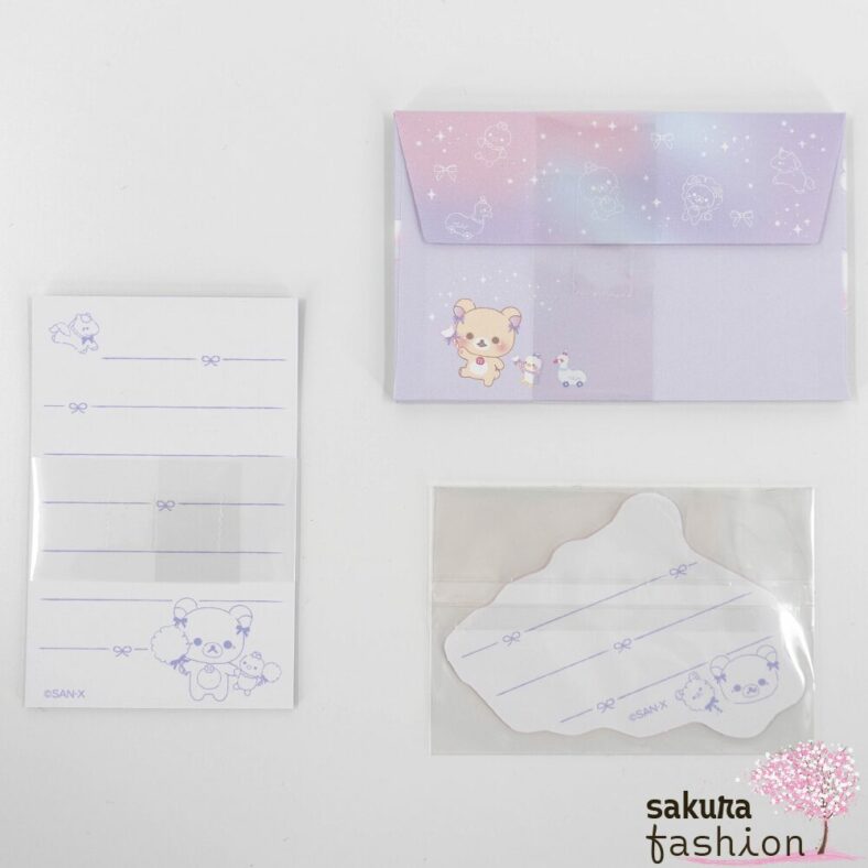 San-X Rilakkuma Mini Kartenset Korilakkuma Weiß Bär Karten Umschläge Pastellfarben Wolkenmotive Japan Kawaii Stationery mini card set sky curling cotton candy