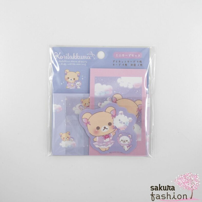 San-X Rilakkuma Mini Kartenset Korilakkuma Weiß Bär Karten Umschläge Pastellfarben Wolkenmotive Japan Kawaii Stationery mini card set sky curling cotton candy