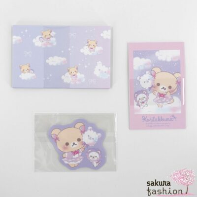 San-X Rilakkuma Mini Kartenset Korilakkuma Weiß Bär Karten Umschläge Pastellfarben Wolkenmotive Japan Kawaii Stationery mini card set sky curling cotton candy