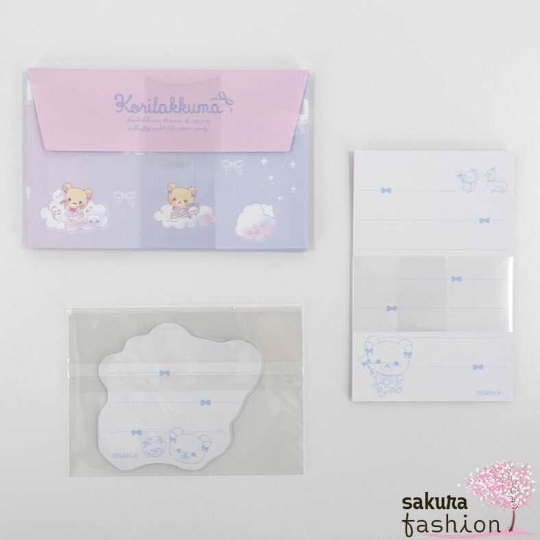 San-X Rilakkuma Mini Kartenset Korilakkuma Weiß Bär Karten Umschläge Pastellfarben Wolkenmotive Japan Kawaii Stationery mini card set sky curling cotton candy