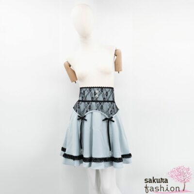 Dear My Love Rock Mezzo Blau Spitze Schleife Strumpfbandhalterdesign Strapsdesign Herzanhänger Zierherzknöpfe Schmuckknöpfe Japan Kawaii Sexy ribbon charm garter skirt blue