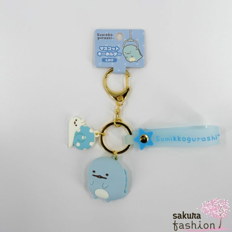 San-X Sumikko Gurashi Schlüsselanhänger Maskottchen Schriftzuglogo Tierfreunde Eidechse Tokage Blau Japan Kawaii mascot keychain lizard