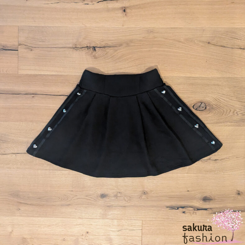 Dear My Love Rose Rock Super-Mini Schwarz Herznieten Silber Ausgestellt Sportlich Japan Kawaii sweat mini flat skirt black heart studs