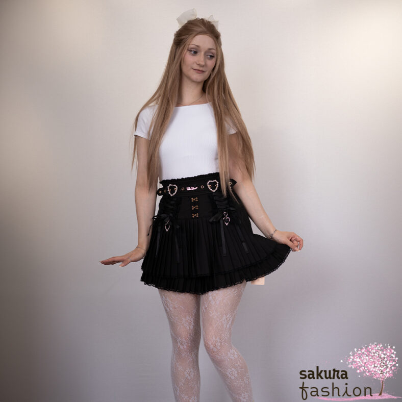 Liz Lisa Hosenrock Rock Plissee Schwarz Logo Gürtel Japan Kawaii