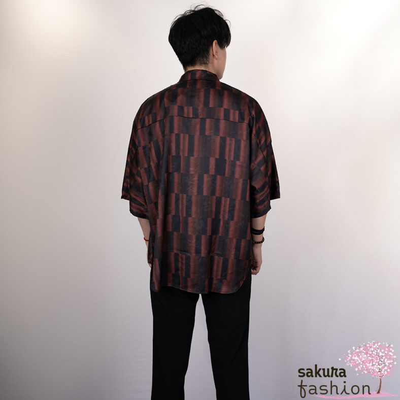 Axes-X Hemd Rot Farbverlauf Kariert Unisex Japan Modern